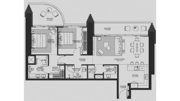 Apartment floor plan, 2 bedrooms in Atelis at d3 No. 11009 (2D)