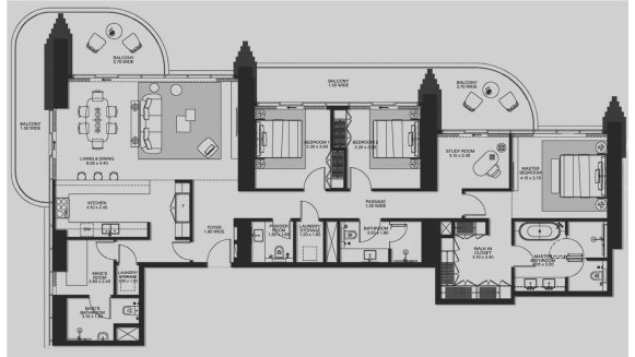Apartment floor plan, 3 bedrooms in Atelis at d3 No. 11012 (2D)