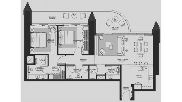 Apartment floor plan, 2 bedrooms in Atelis at d3 No. 11010 (2D)
